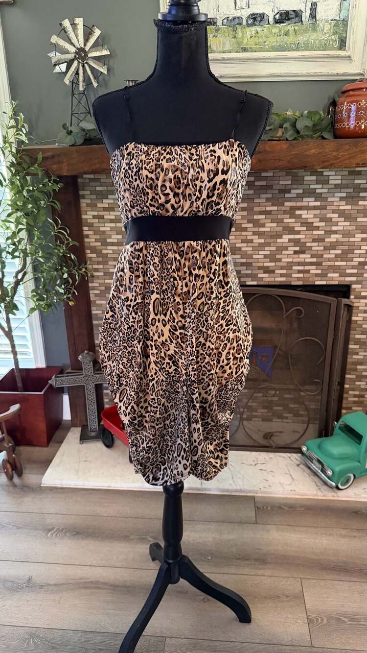 Viola Collection Leopard Animal Print Bubble Hem Dress Strapless with Tie Back
